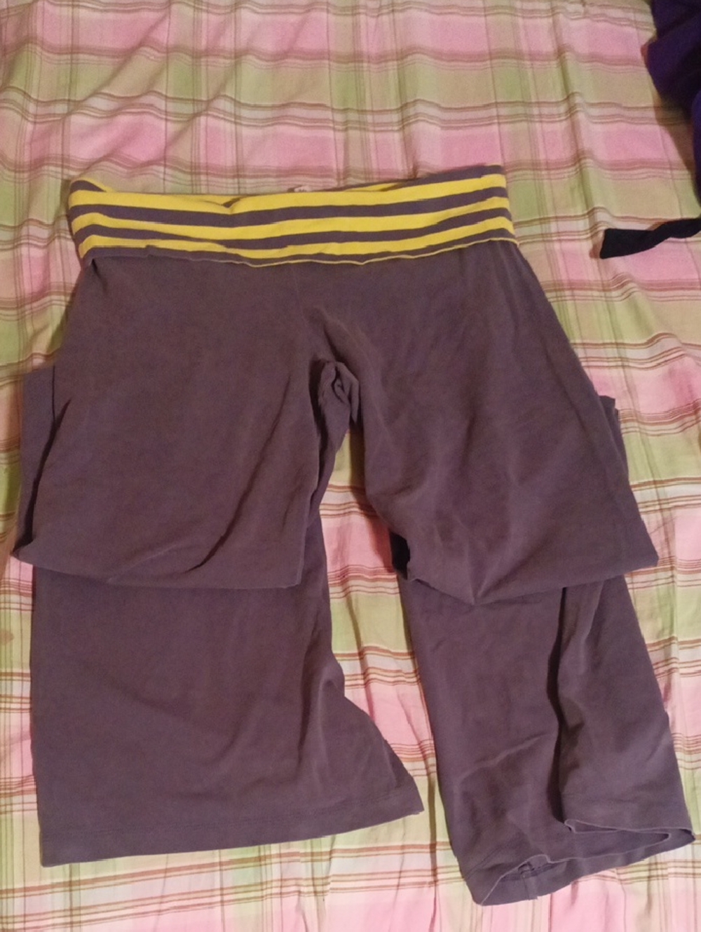Victoria's Secret Grey Fold-Over Waist Leggings with Yellow Striped Band